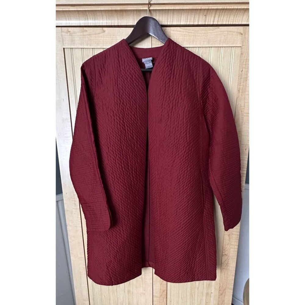 Sigrid Olsen Wine Quilted Cotton Open Front Blazer Kimono Long‎ JACKET Size S